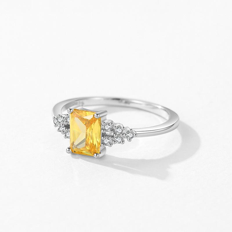 Ada Jewelry Anillo De Plata De Ley 925 Sterling Silver Shining Rectangular Yellow Zircon Ring for Women