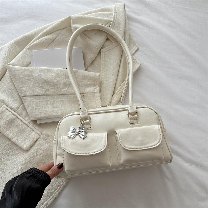 

Сумка Boston женская большая вместимость 2025 весна новая ретро сумка через плечо подмышки белый