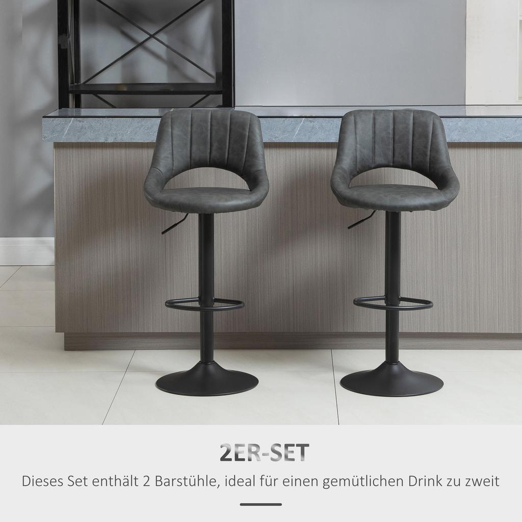 Bar Stool Set of 2, Faux Leather Look, Swivel, Height Adjustable, Footrest, Metal Frame, 47 x 52 x 87-109 cm, Grey