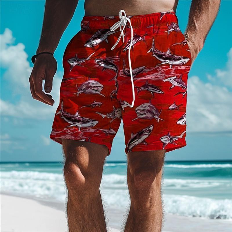 

Men s Shark Swimming Trunks Board Holiday Vacation Holiday Beach Drawstring with Mesh lining Elastic Waist Designer Clothing Apparel 3XL