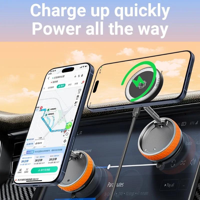 Universal Magnetic Wireless Charger Foldable Vacuum Car Mount 360 Degree Rotation Stand for iPhone Samsung Gym Bath Mirror