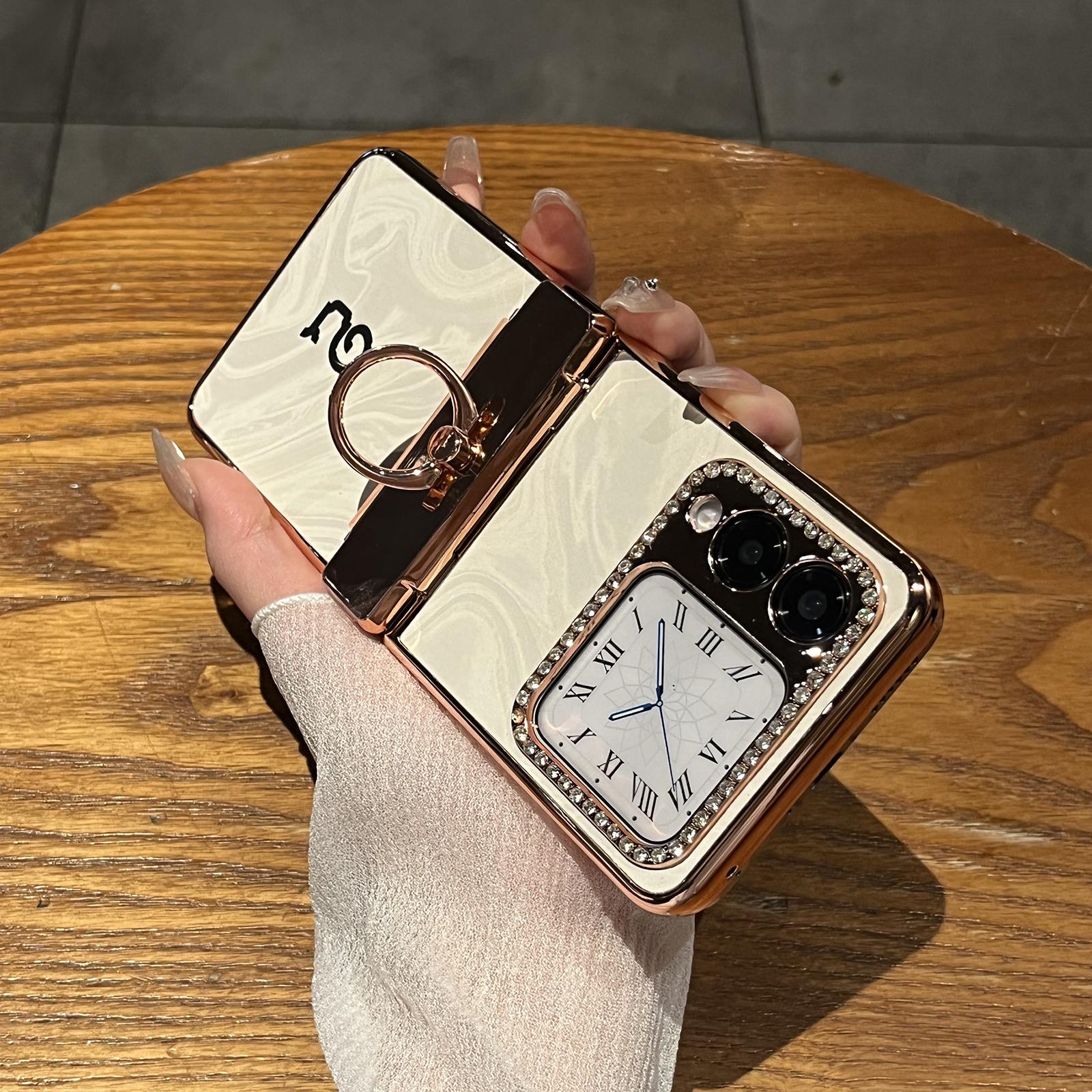 

Чехол для Huawei nova Flip 5G с кольцом-держателем, стразами, из ПУ кожи и ПК, складной чехол для телефона Yellow