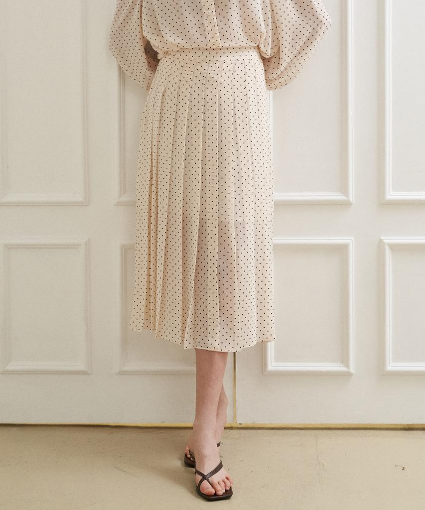 Peullobeu River Pleats Skirt(Ivory-Dot)