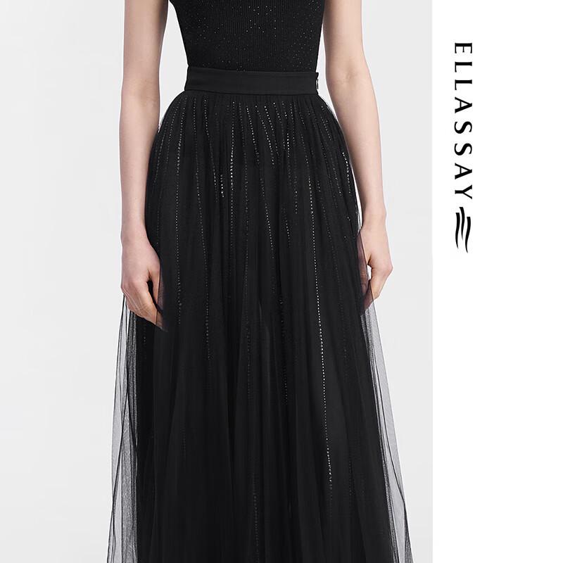 ELLASSAY Elegant Rhinestone Mesh Midi Skirt M