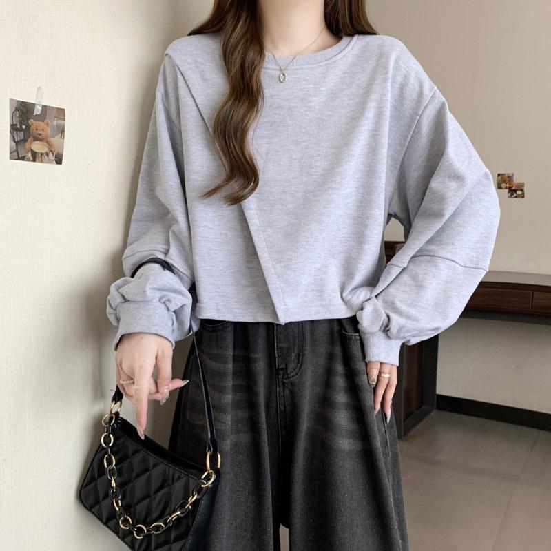 

Новый свитер с круглым вырезом без капюшона с длинными рукавами женский сезон свободный и универсальный маленький короткий 2XL серый