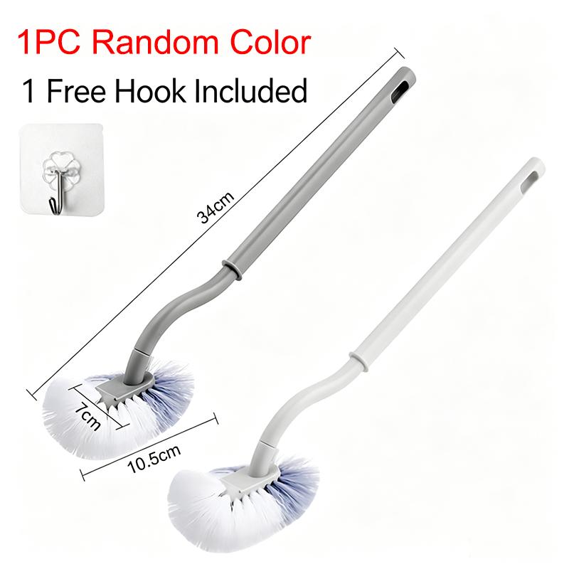 S Shaped Hanging Toilet Brush 34cm Long Handle Deep Cleaning Bathroom WC Bowl Cleaner Soft Dense Bristles No Dead Corner Space Saving Design 1PC