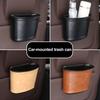 Car Trash Can for Vehicle Faux Leather Hanging Door Storage Bag for Garbage Waterproof Organizer Pouch for Car Interior