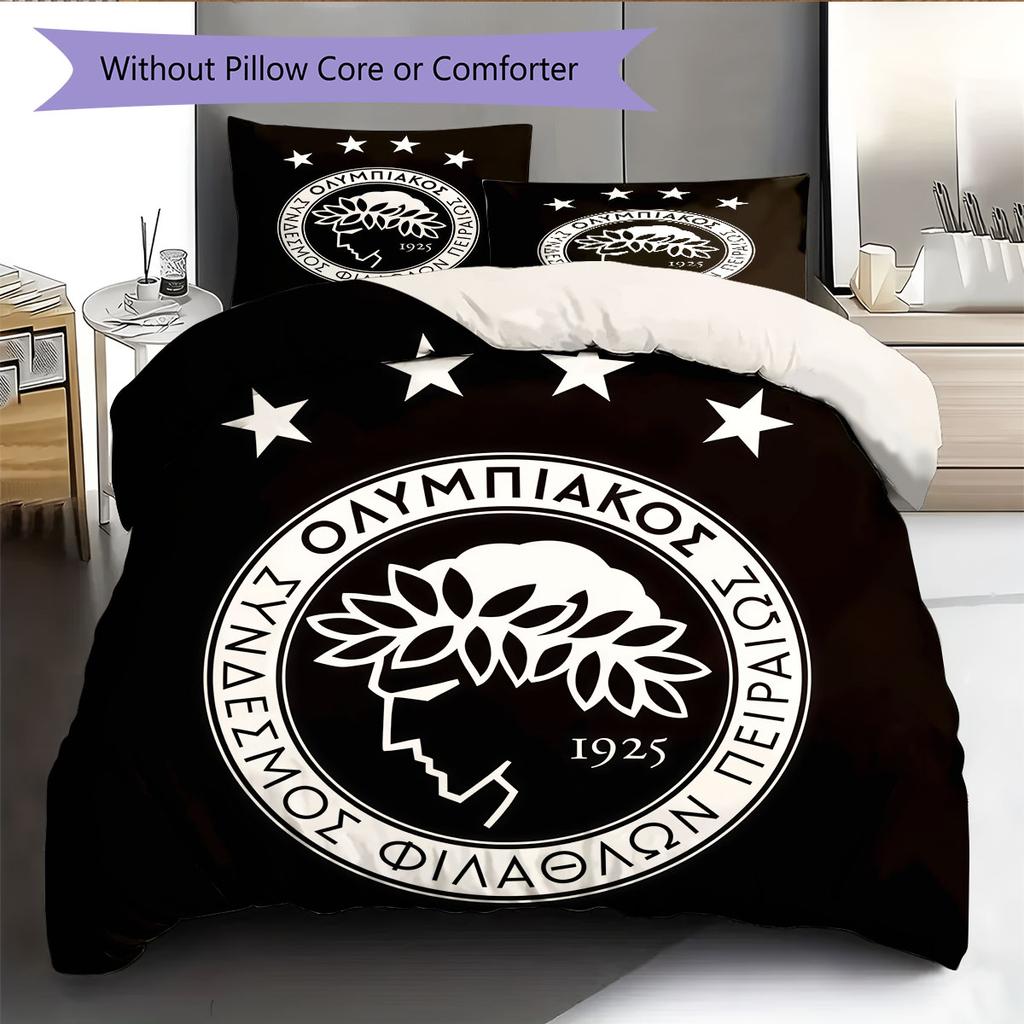 Juego de Colcha con Logo del Olympiacos Funda de Colcha Funda de Almohada Decoración del Hogar Regalo de Cumpleaños (1 * funda nórdica + 2 * fundas de almohada, sin núcleo)
