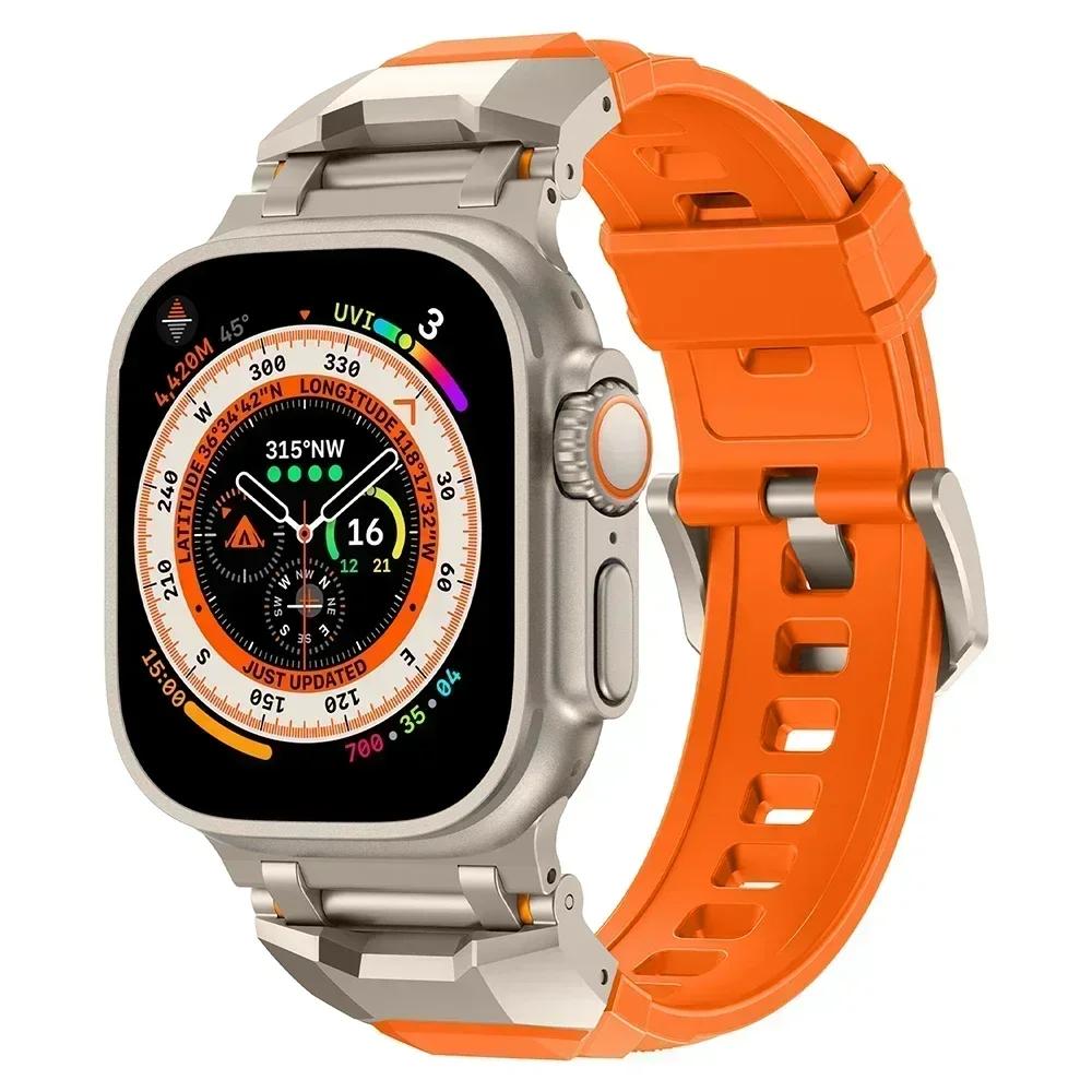 Rubber Sports Band for Apple Watch Ultra 3/2 49mm Titanium Color Sports Bracelet for iWatch Series 11 10 46mm 9 8 7 6 Se 44 45mm