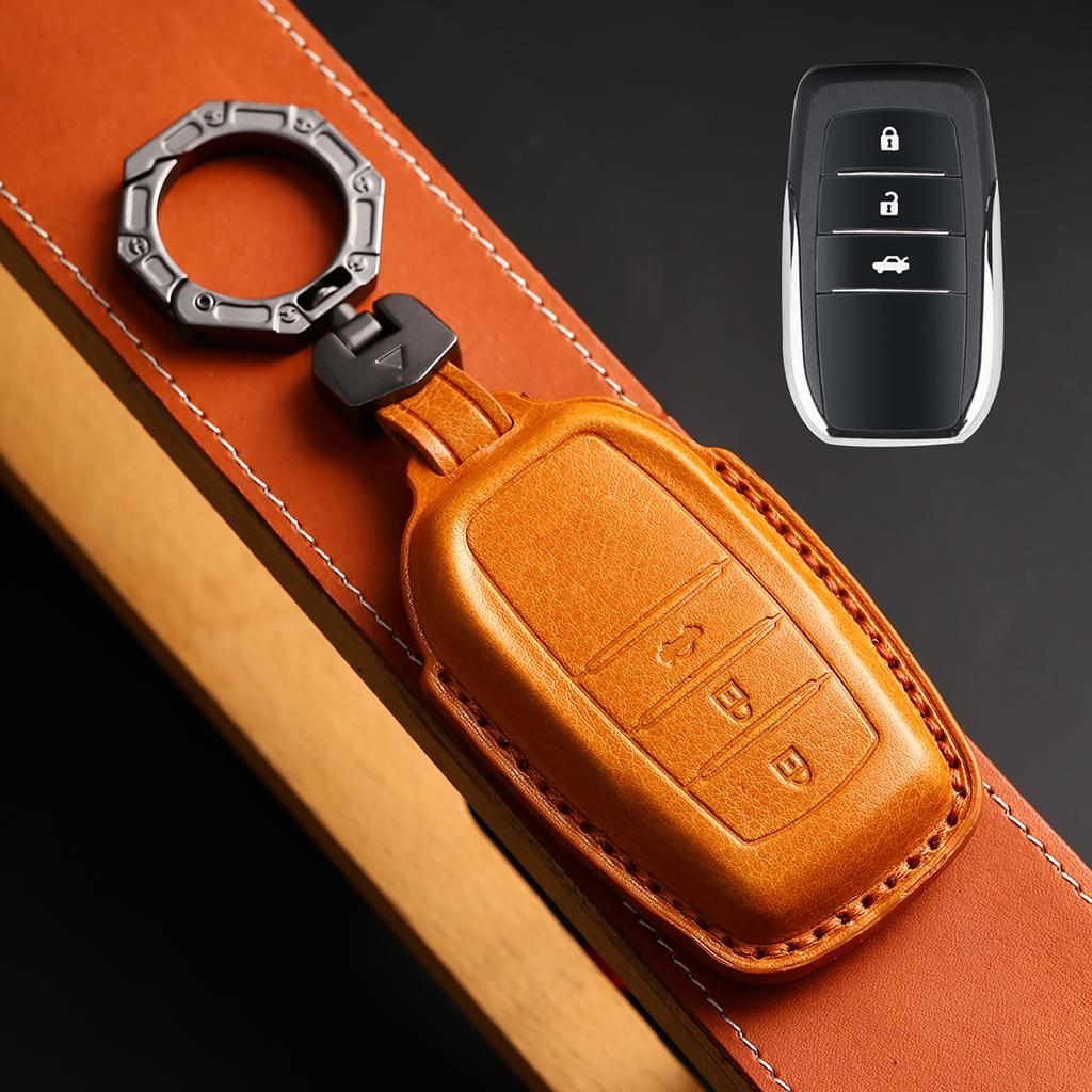 Leather Car Key Fob Case Cover Accessories For Toyota Sienna Rav4 Venza Mirai Hybrid Vehicles Alphard Previa Voxy