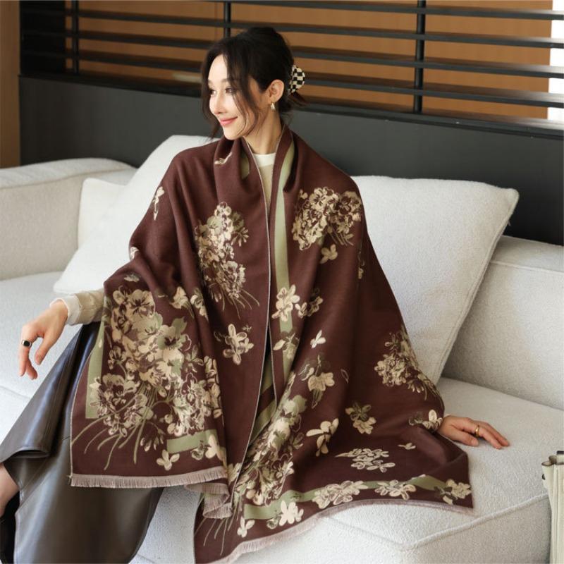 Elegant imitation cashmere scarf women's autumn and winter new geranium jacquard shawl versatile thickened warm scarf