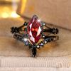 Female Red Zircon Stone Engagement Ring Set Vintage Black Gold Color Bridal Wedding Bands Party Jewelry For Women