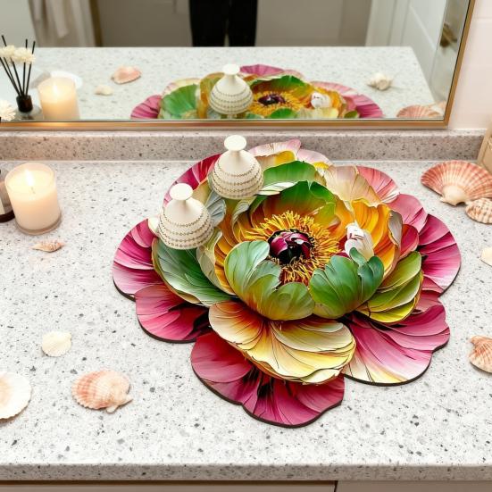 3D Dish Drying Mat Absorbent Kitchen Drying Mat Floral Reusable Washable Dish Drying Pad Non-slip Dish Rack Mats for Kitchen Counter