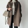 Fall Winter Women Jacket Button-down Round Neck Loose Long Sleeves Straight Woolen Coat Mid Length Pure Color Outerwear for Commuting Dating And Prom