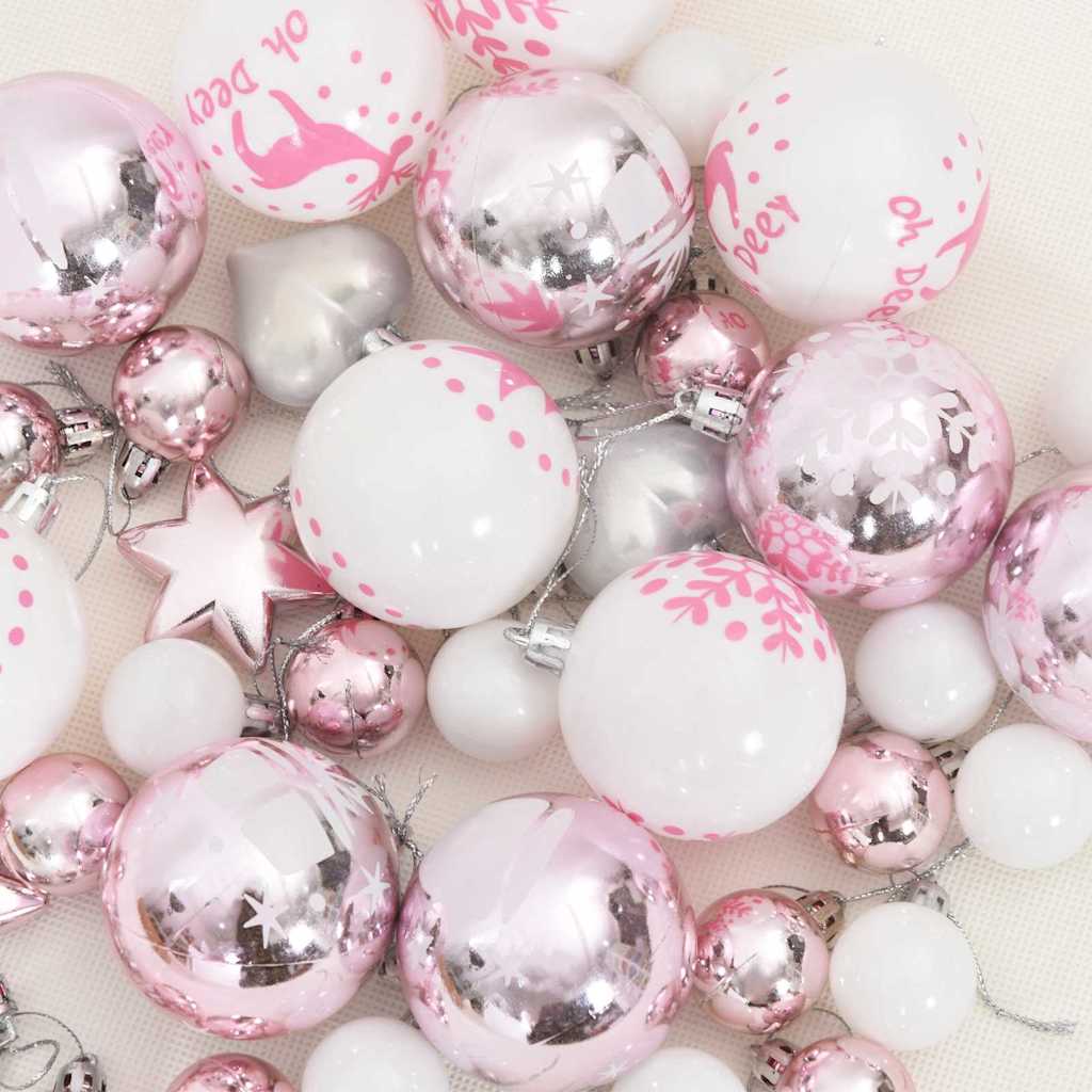 Christmas Ornament Set 40 Pcs White and Pink Plastic