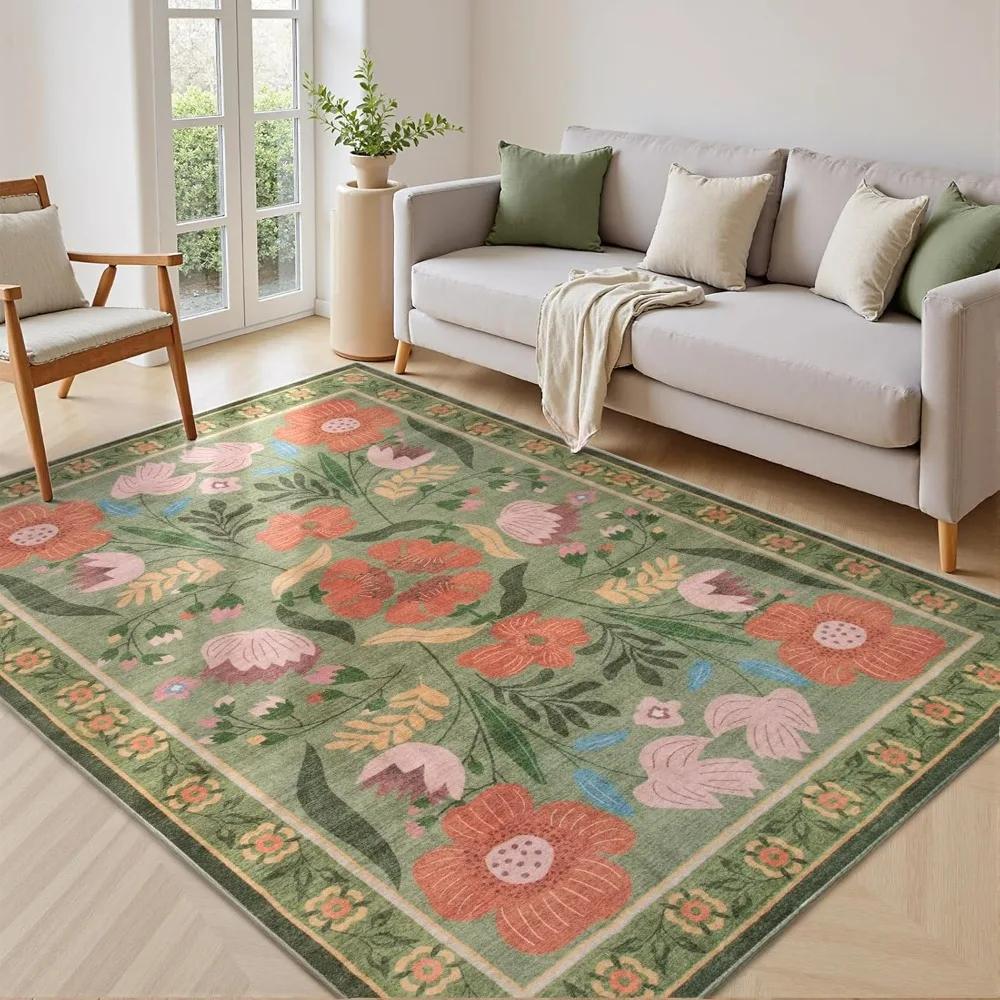 Soft Boho Floral Pattern Carpets for Home Decor Bedroom Area Rugs Kitchen Dinning Coffee Table Non-slip Mat Low Pile Carpet