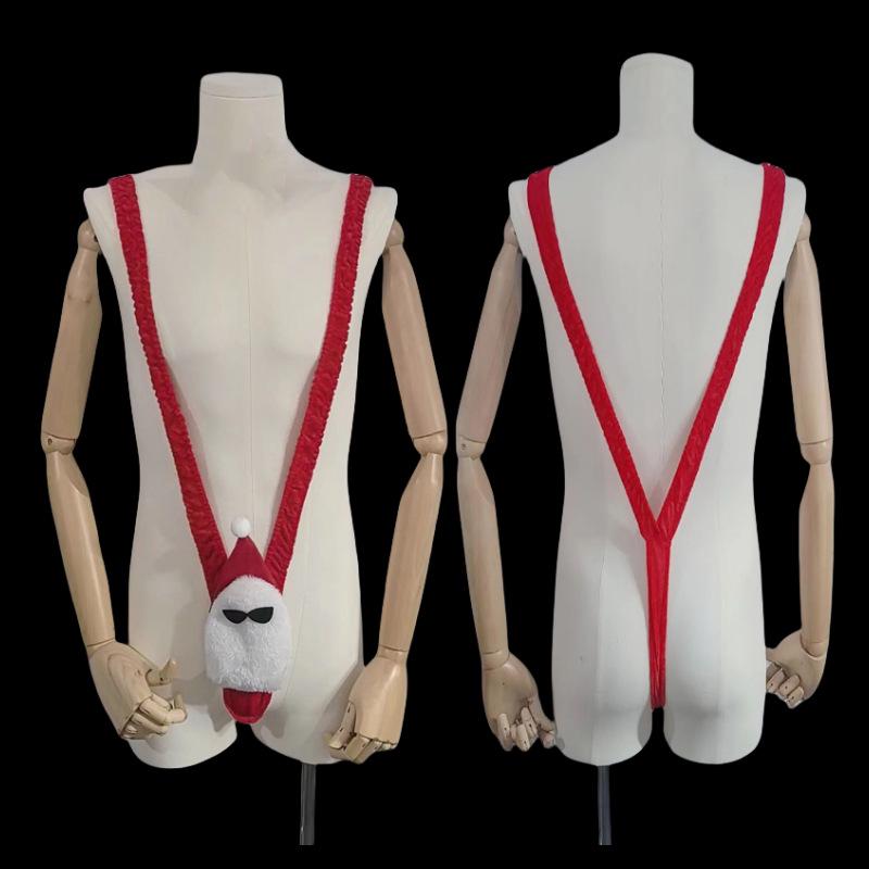 Чоловічий костюм Санта Клауса для косплею з V-подібним вирізом, боді з підтяжками