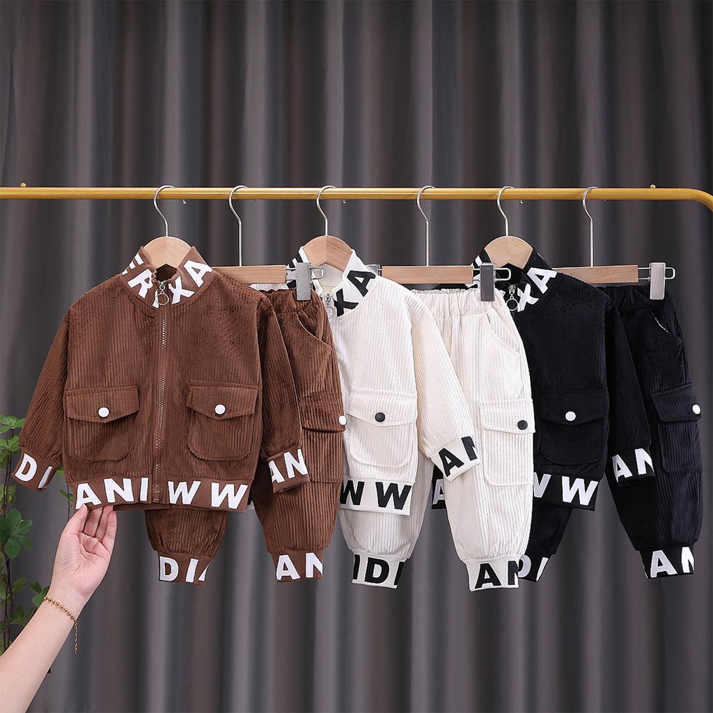 Autumn Spring Baby Boy Clothes Corduroy Zipper Long Sleeved Casual Sports Two-piece Set for Girls with Top and Pants Sports Two-piece Set