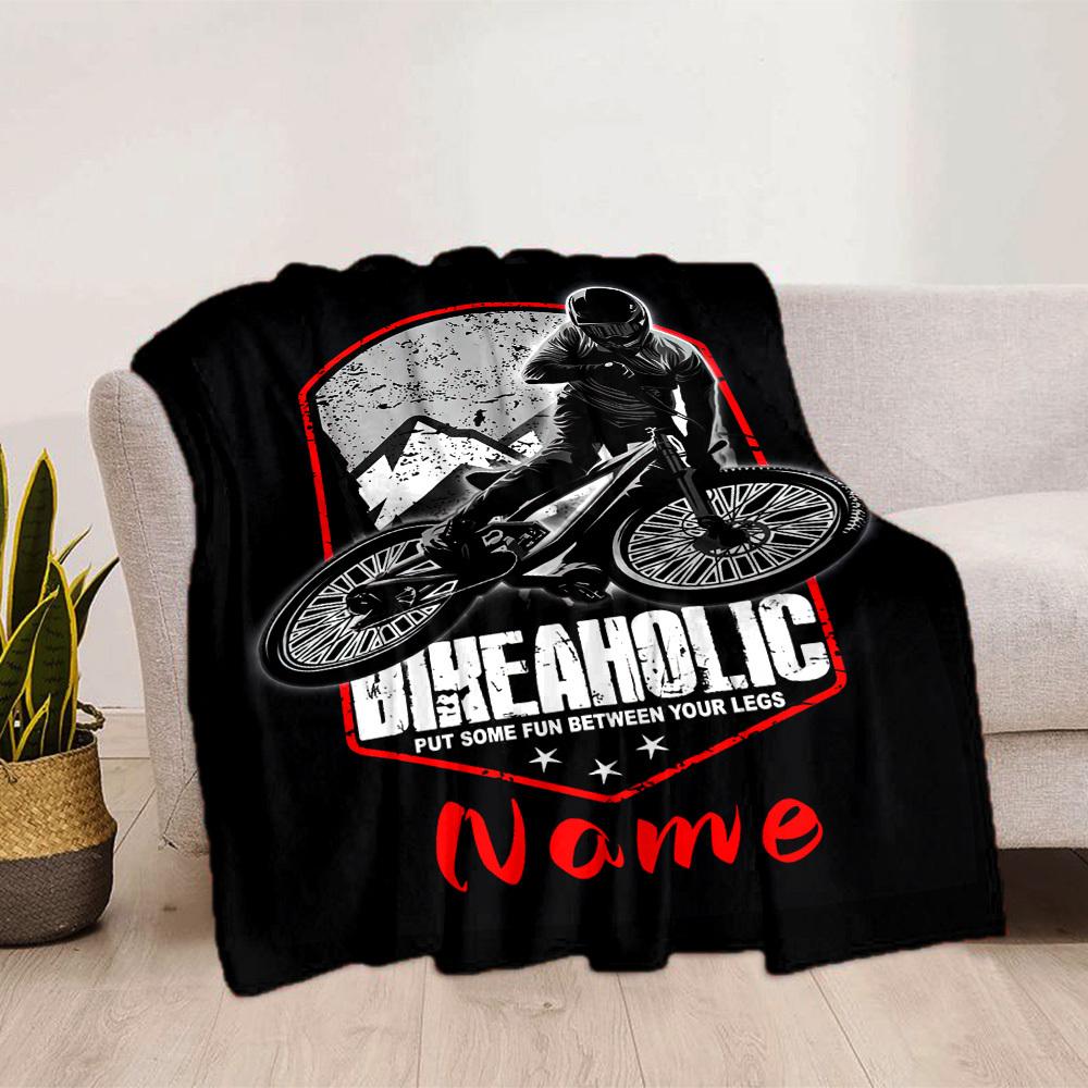 Bikeaholic Mountain Biking Theme Home Customize Your Name Blankets Comfortable Soft Lightweight Allseason Multipurpose Blanket For Picnics Sofas
