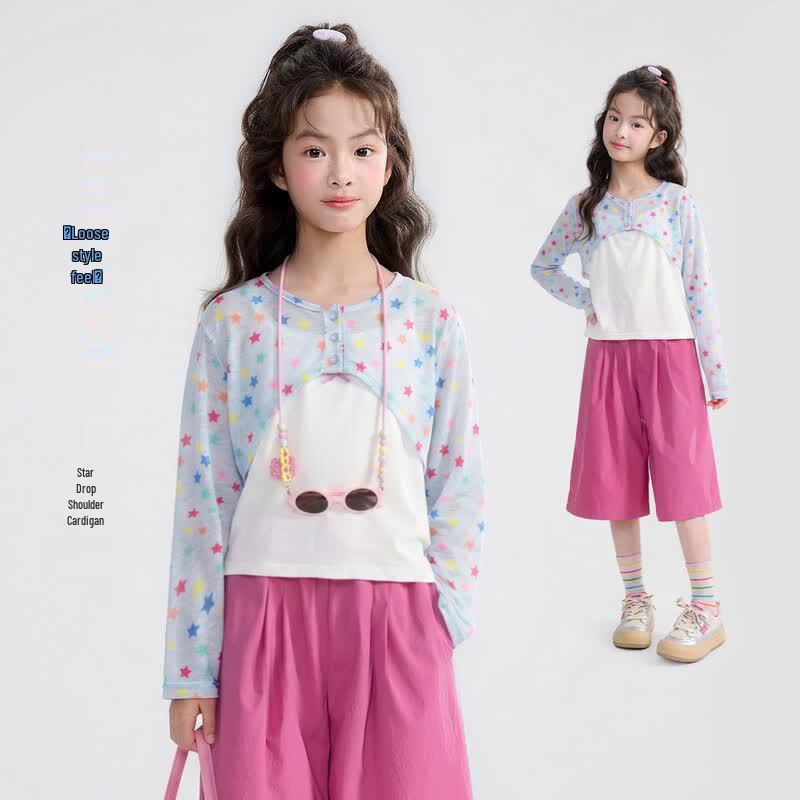 Princess Girls  Sweet Star Summer Loose Long Sleeve T-Shirt 160 синий