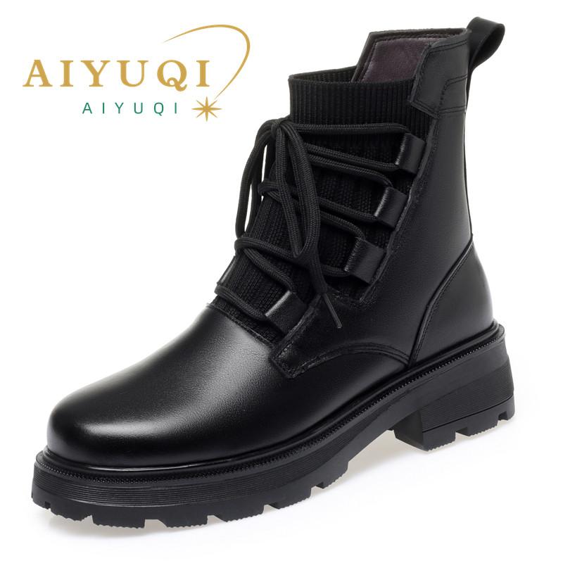 Fashion AIYUQI Women Winter Boots Large Size 2025 New Genuine Leather Women Motorcycle Boots Wool Warm Retro Non-slip Ladies Ankle Boots