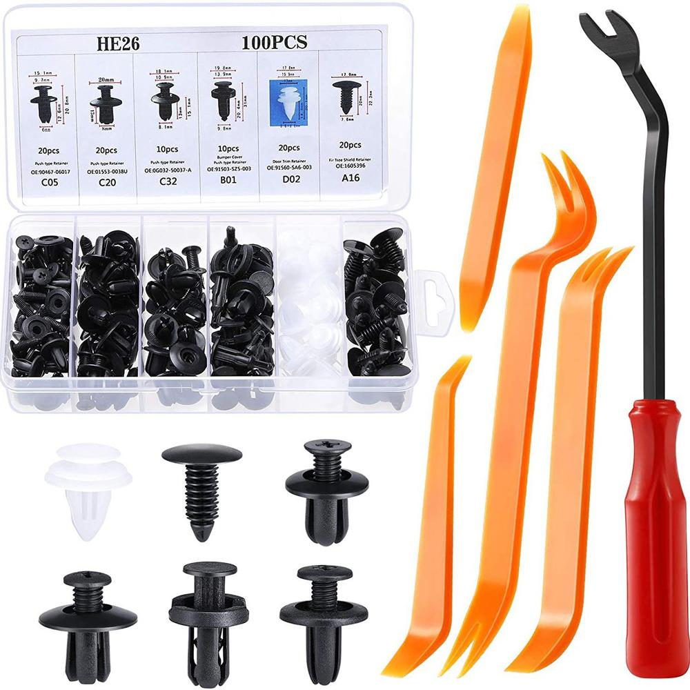 100PCS Car Bumper Retainer Clips Automotive Body Trim Fixed Clip Auto Door Panel Push Pin Universal Vehicle Plastic Rivets Kit