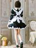 [Milky Time] Maid Outfit, Choice of Colors, Short or Long Sleeves, 2-Way Design, Maid Cosplay, Halloween (Black, Size XL)