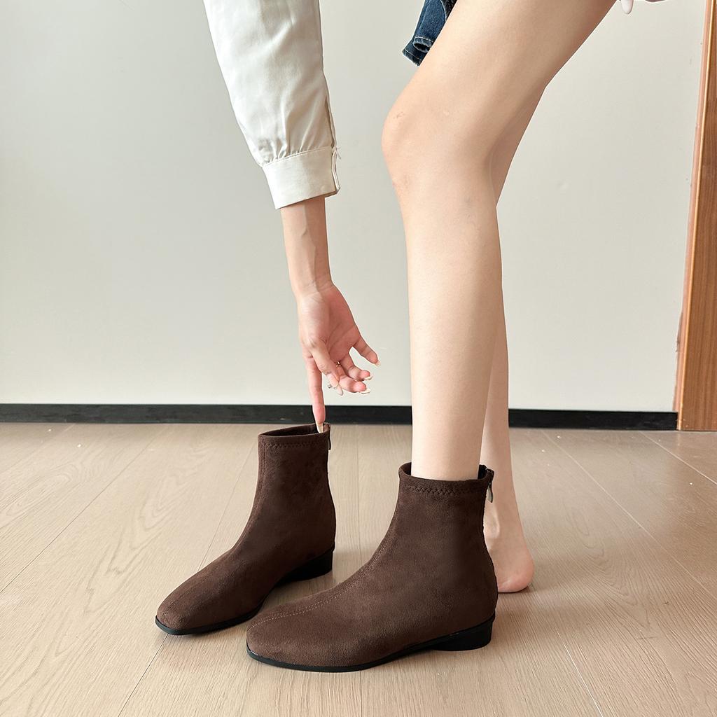 Spot Grape Mother Same Korean Retro Martin Boots Women's Square Head Suede Versatile Height-increasing Thin Boots Autumn and Winter Short Boots