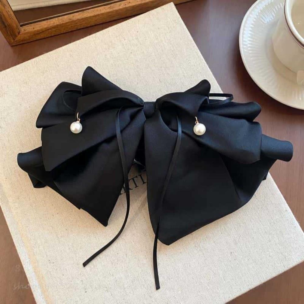 Fashion Black Hair Claws Pearl Pendant Multi-Layer Bow Ponytail Hair Clip Elegant Shark Clip Headwear