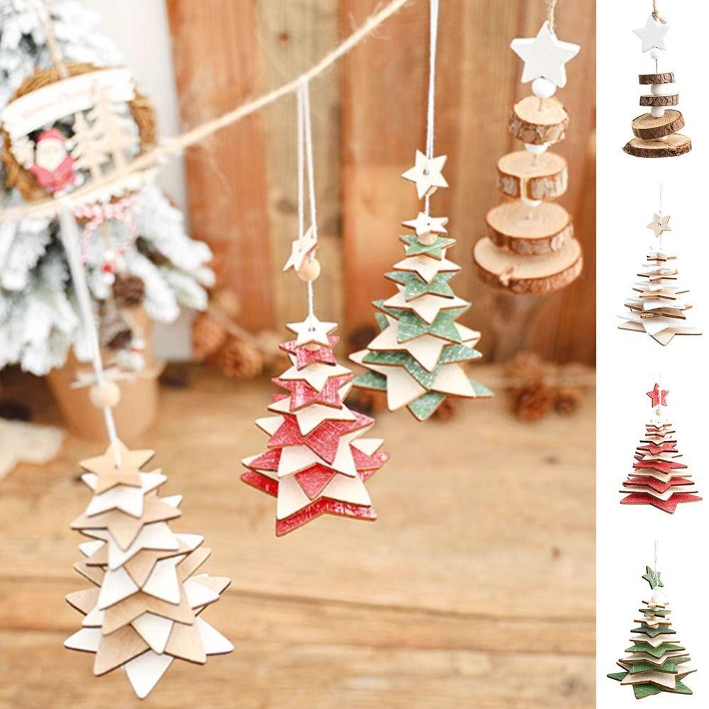 Star Multilayer Christmas Tree Pendant Wooden Christmas Tree Ornaments New Year
