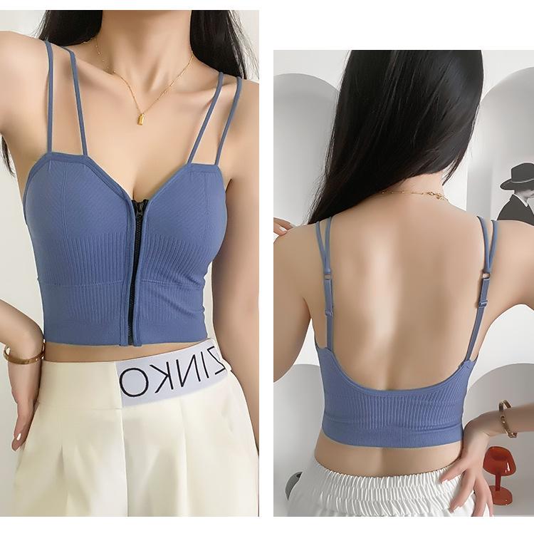 Trendy Zipper Back Tank Top with Chest Pads - Women's Bandeau Bra