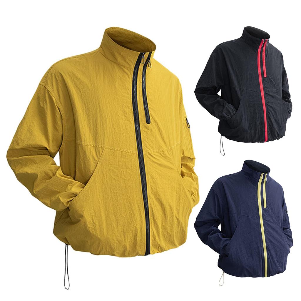Men's Casual Loose Color-blocking Zipper Jacket, Outdoor Windproof Long-sleeved Jacket