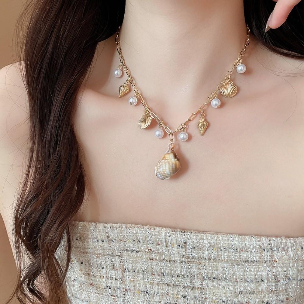 Sea Series Conch Bohemian Shell Necklace Zinc Zinc Alloy Pearl Starfish Beach Pendant Girls Couple Gift