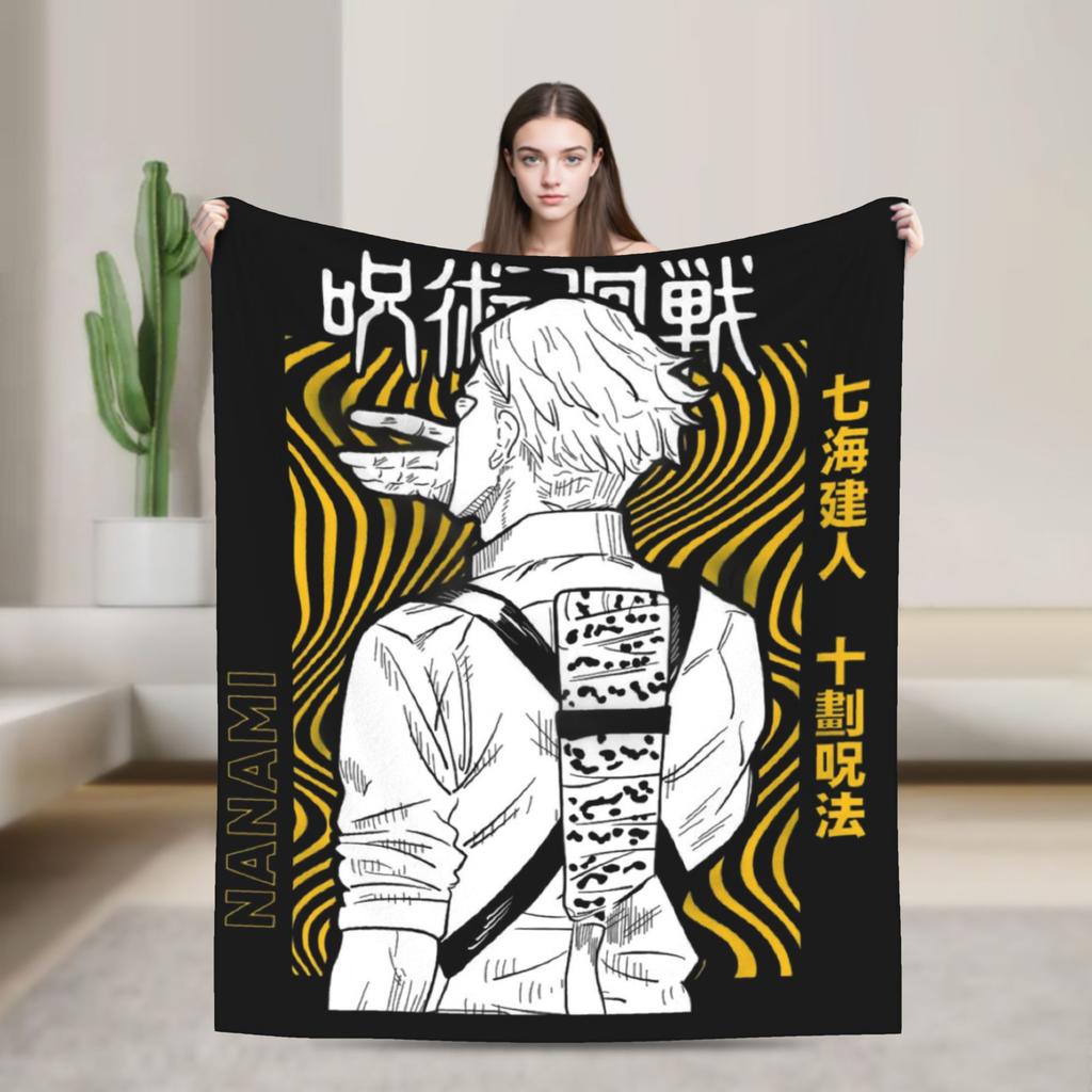 Jujutsu Kaisen Flannel Blankets Kento Nanami Funny Throw Blankets for Home Quilt,