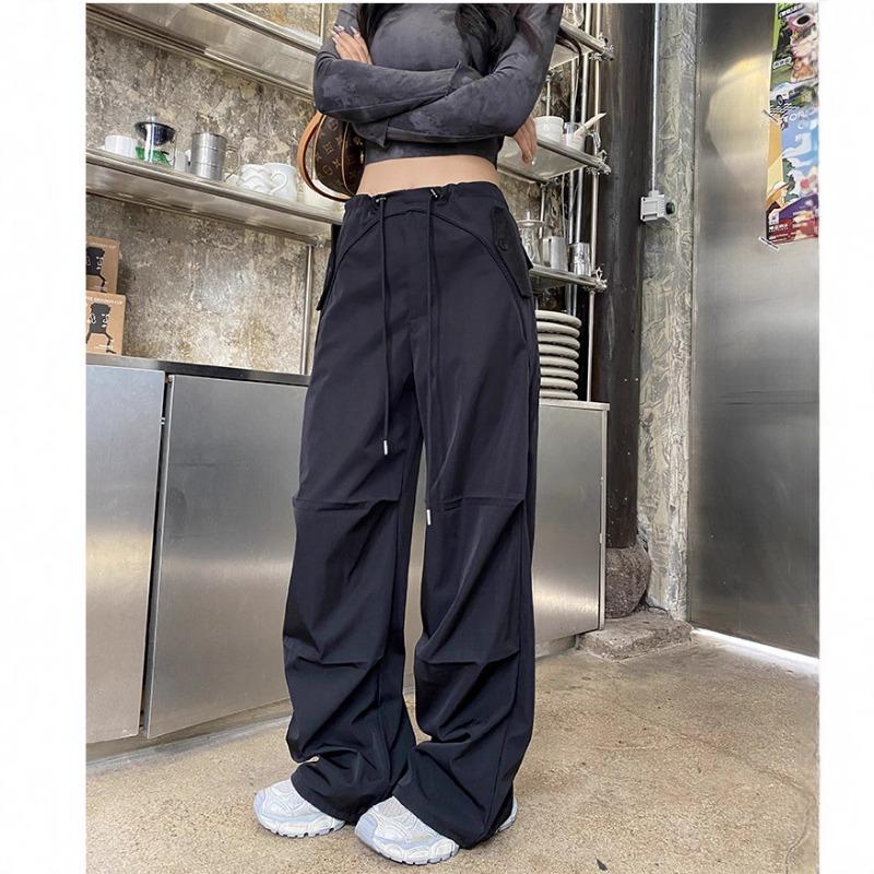 

American Retro Overalls for Women Spring and Autumn New Wide-leg Pants Summer Thin Loose Casual Straight Pants Trendy S чёрный