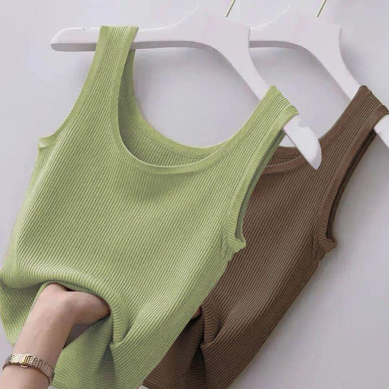 Ribbed Ice Silk Plus Size Tank Top for Women - Sleeveless, Slim Fit, Ideal for Layering or Wearing Alone in Spring/Summer. No Chest Pads.