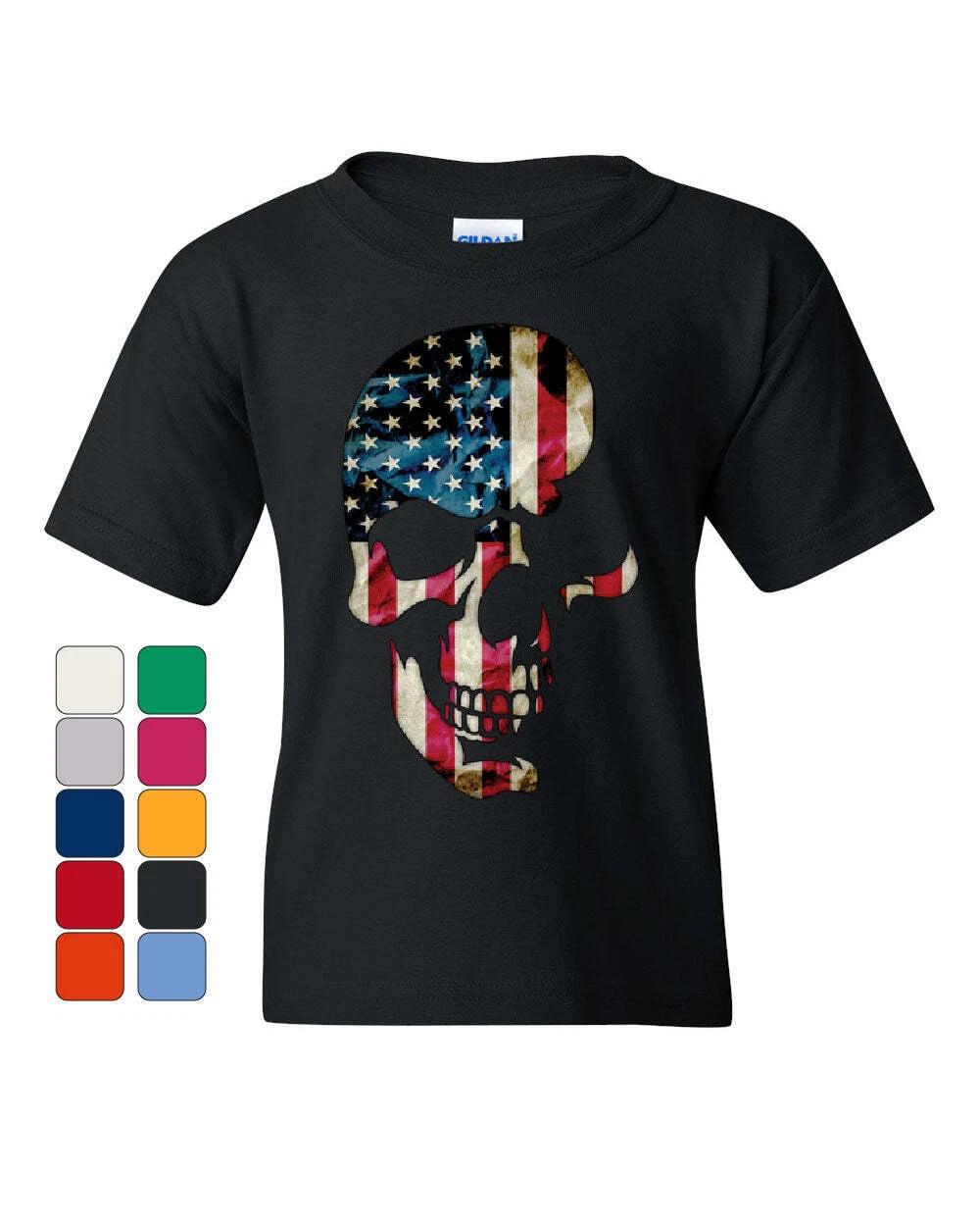 Skull Americana Youth kids boys T-Shirt Patriotic 4th of July Stars and Stripes Kids Tee 160