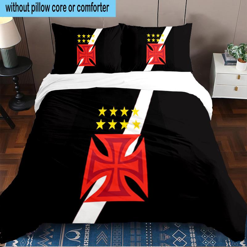 3PCS Red Cross CR Flamengo Printed Bedding Set, Includes A Duvet Cover and Two Pillowcases for Bedroom, Suitable for All Seasons