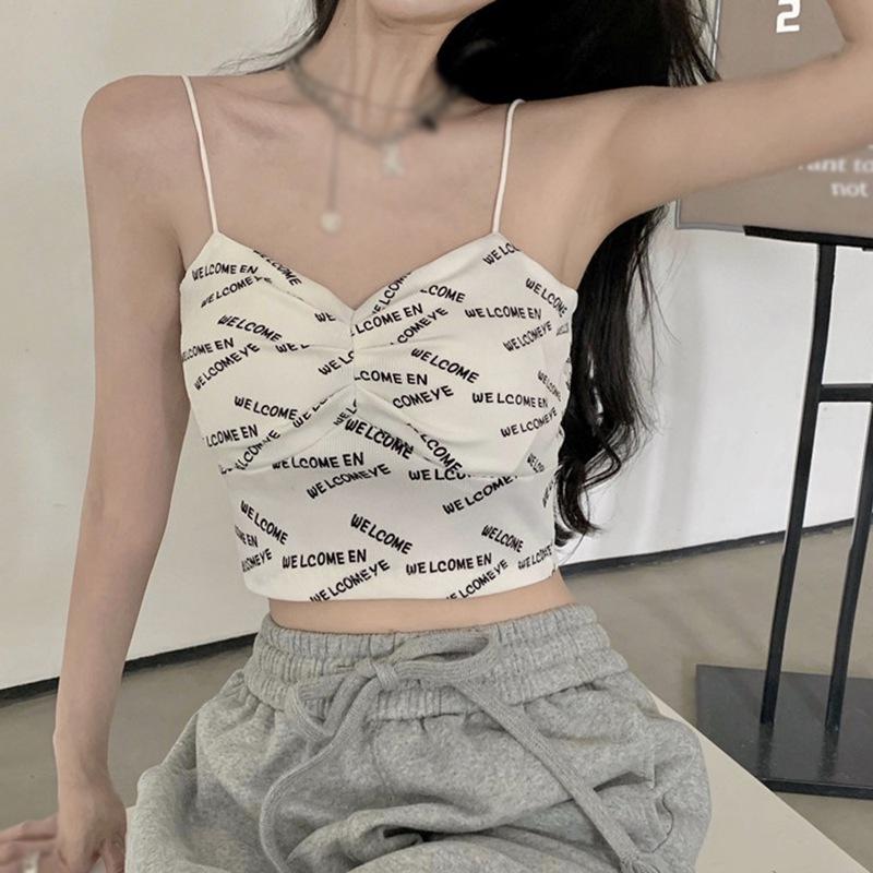 

Женский тонкий жилет с принтом букв и открытым пупком, укороченные топы на бретелях One Size