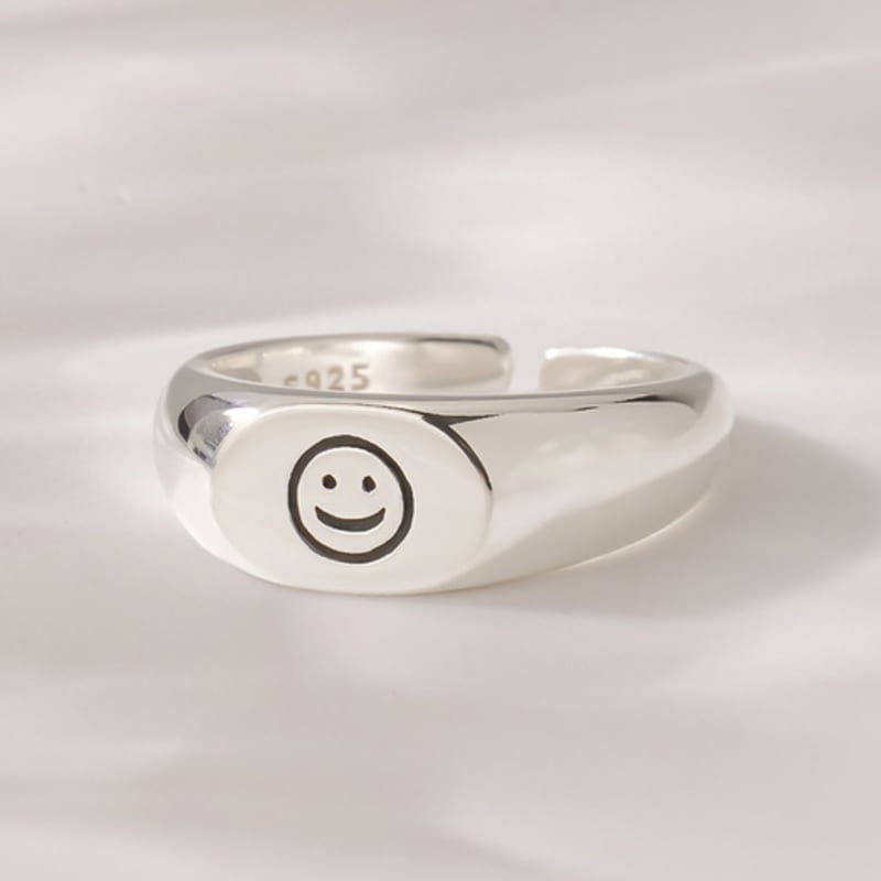 JEWNEL Silver925 Happy Smile Bold Friendship Couple Open Ring Silver Ring
