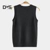 Women Knitting Vest V-Neck Sleeveless Ribbed Trim Solid Color Vest Tops Autumn Winter Loose Fit Knitwear