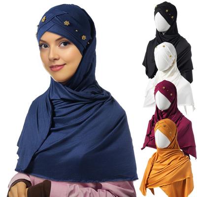 Šátek Klobouk s Jasným Korálkovým Skládaným Designem Jednobarevný Šálový Design Pokrývka Hlavy Prodyšná Látka Turban Klobouk