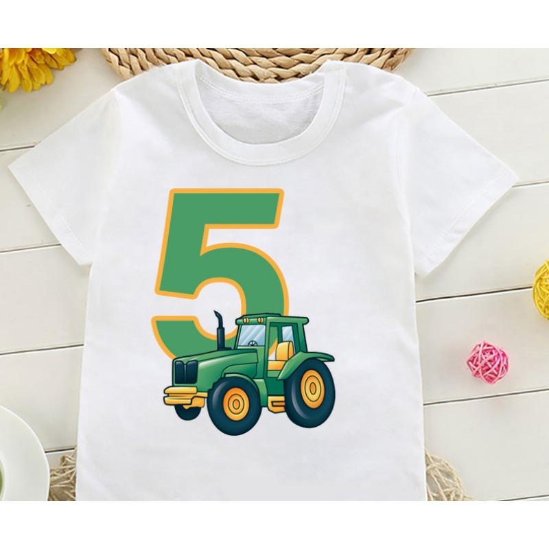 Cute Farmer Tractor 1-8 Years Old Happy Birthday T Shirt Kids Birthday Party Gift Children Funny Present T Shirt Tops