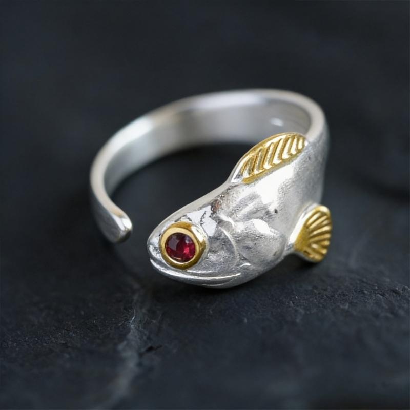 Openable Goldfish Jewelry Ring Double Color Design Lightweight Alloy Craft Perfect For Gift Exchange