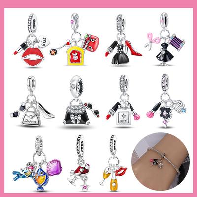 Lipstick Series Copper Black Dress High Heels Bag Lipstick Beads Charm For Original Bracelet Woman Girl Jewelry