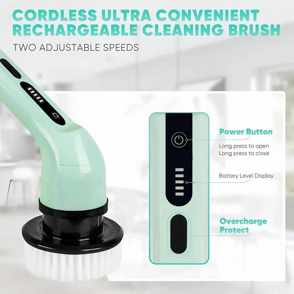 Electric Rechargeable Spin Scrubber with 9 Replaceable Heads Adjustable Extension Rod and Gloves for Cleaning