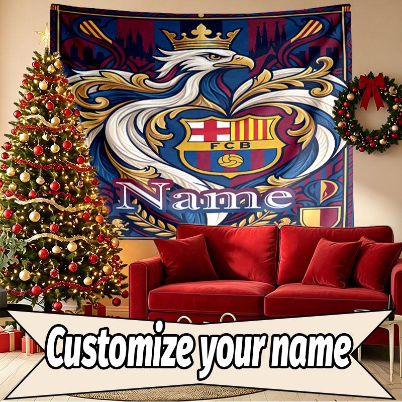 Custom Name Personalized FOOTBALL Club Barcelona Print Tapestry, Wall Art Decor, Bedroom, Dorm, Apartment, LivingRoom, Party Backdrop, Gift for Birthd
