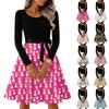 Women's Casual Fashion R-neck Long Sleeved Retro Christmas Print Retro Dress