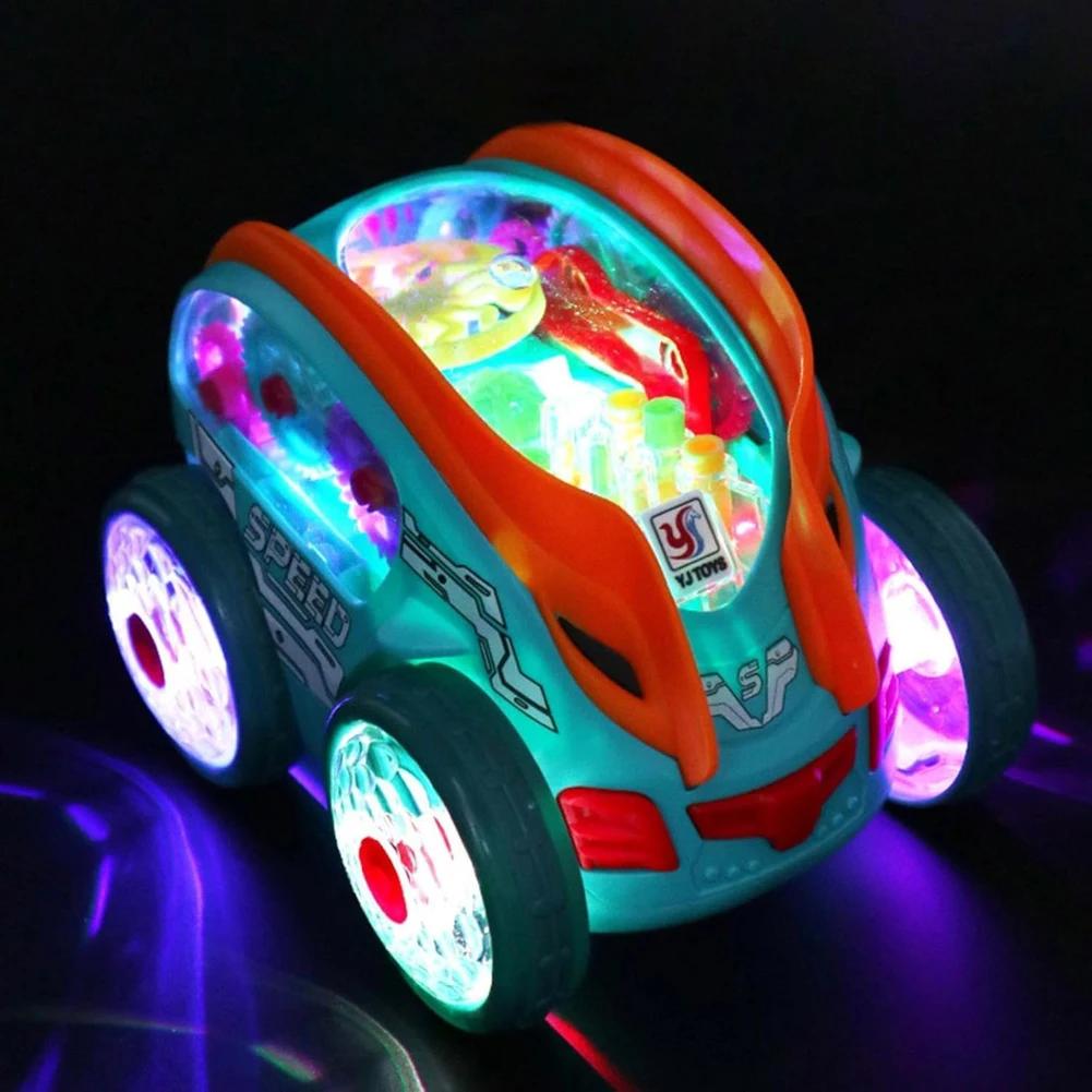 Electric Stunt Dump Truck 360 Rolling With Led Lights Music Gear-Powered Car Bump Vehicle Moving Gear Toddler Race Car Kids Toys