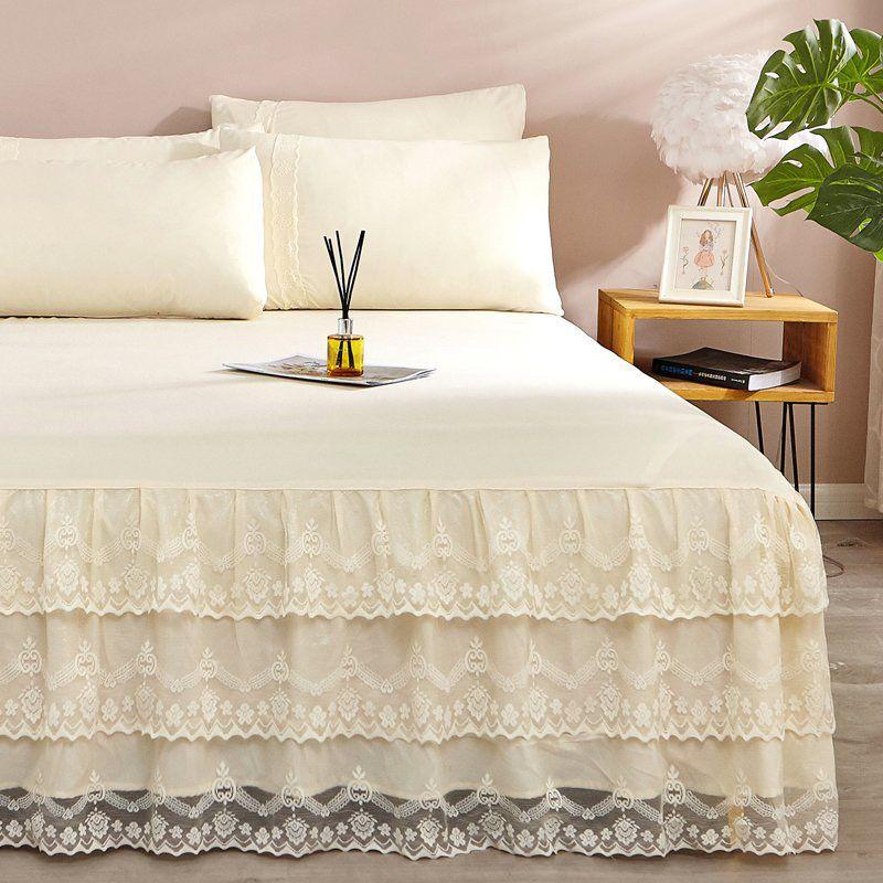 Lace Ruffled Bed Skirt Lace Lace 3 Pcs Set Non-slip Mattress Cover Princess Style Non-pilling Bedroom Bed Cover 3 Pcs Set